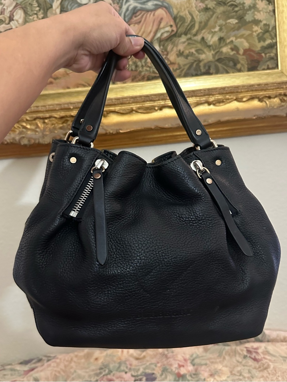BURBERRY Maidstone Small Satchel Black Leather Handbag - no strap